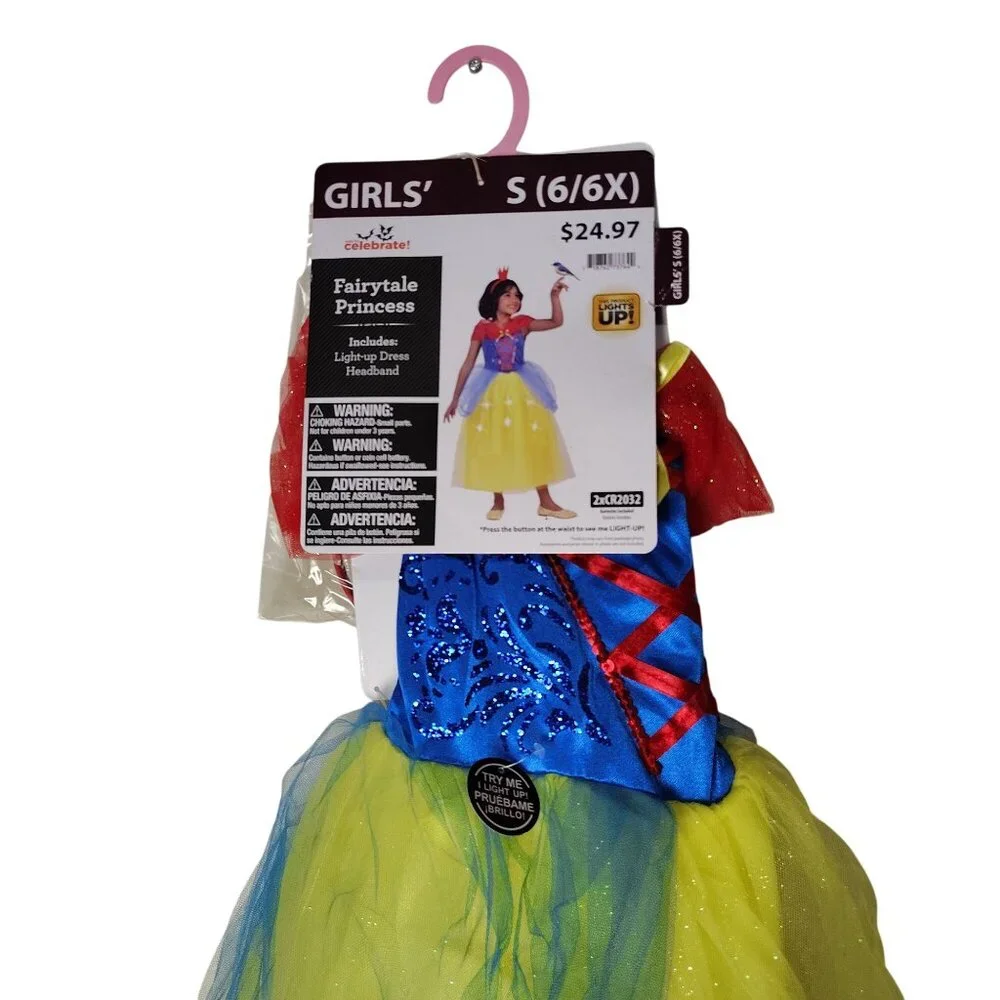 Girls S (6/6X) Fairytale Princess Light-Up Dress With Headband Halloween Costume